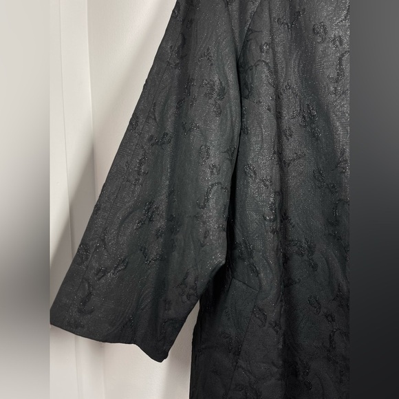 NWT EILEEN FISHER Jacquard‎ Embroidered Open Front Black Shimmer Blazer Size 2X - Picture 4 of 12